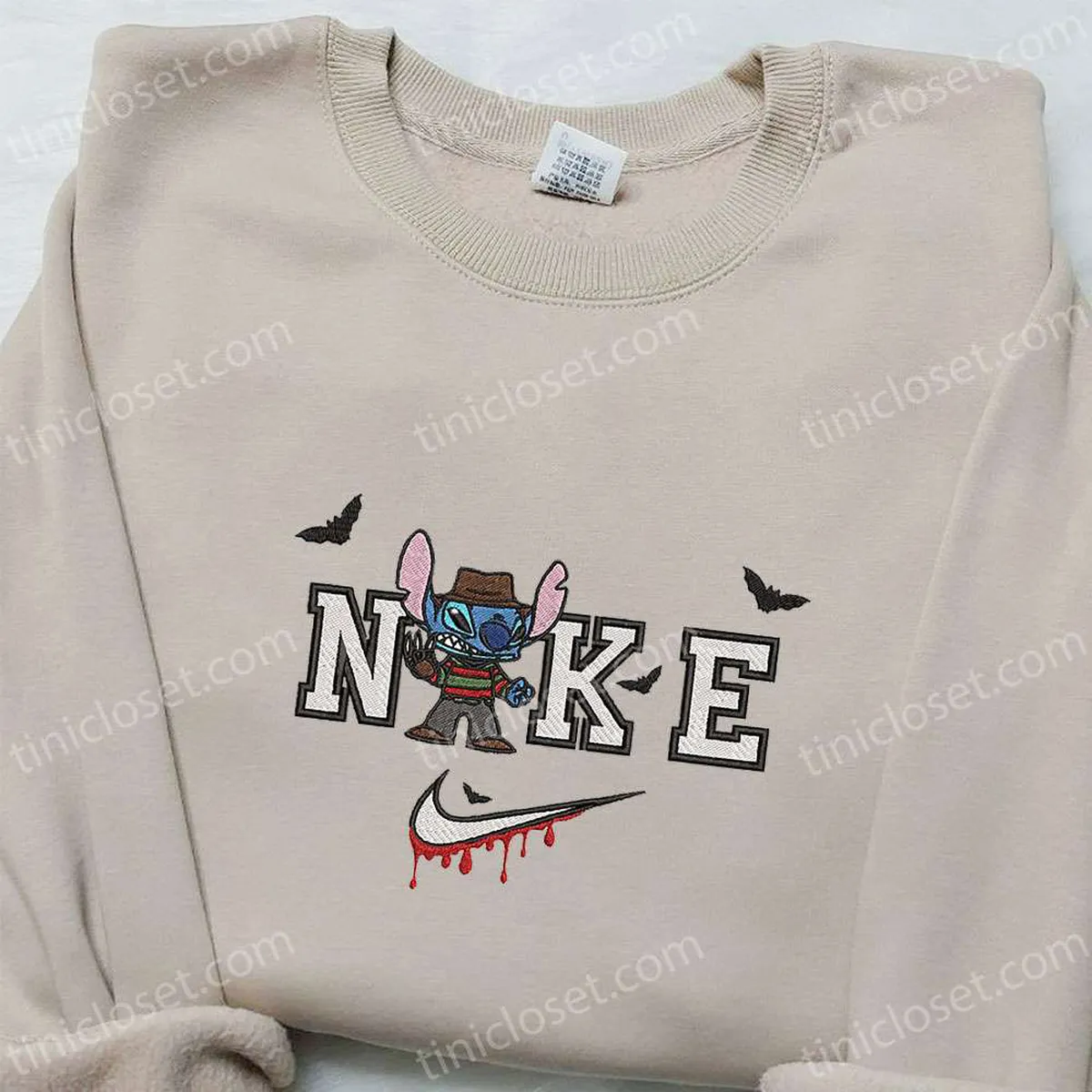 Nike x Stitch Freddy Krueger Embroidered Hoodie, Nike Inspired Embroidered Shirt, Best Halloween Gift Ideas