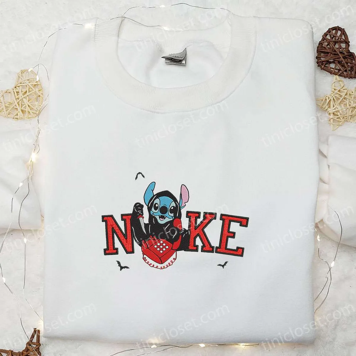 Nike x Stitch Ghostface Calling Embroidered Shirt, Funny Halloween Embroidered Shirt, Nike Inspired Embroidered Shirt