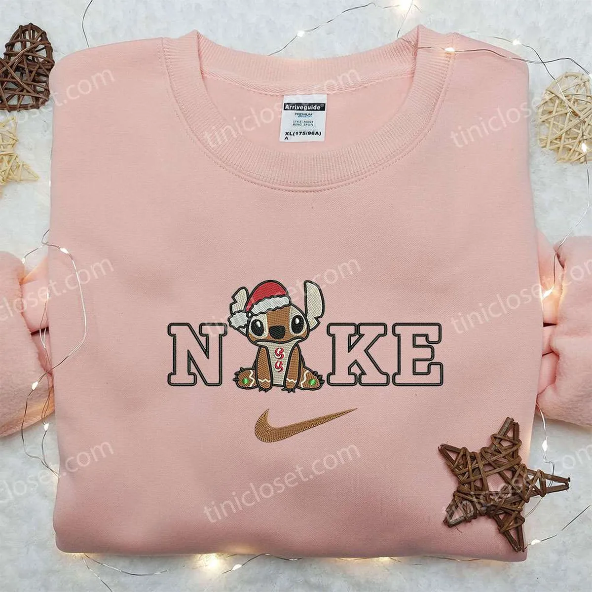 Nike x Stitch Gingerbread Embroidered Sweatshirt, Nike Inspired Embroidered Shirt, Best Christmas Gift Ideas