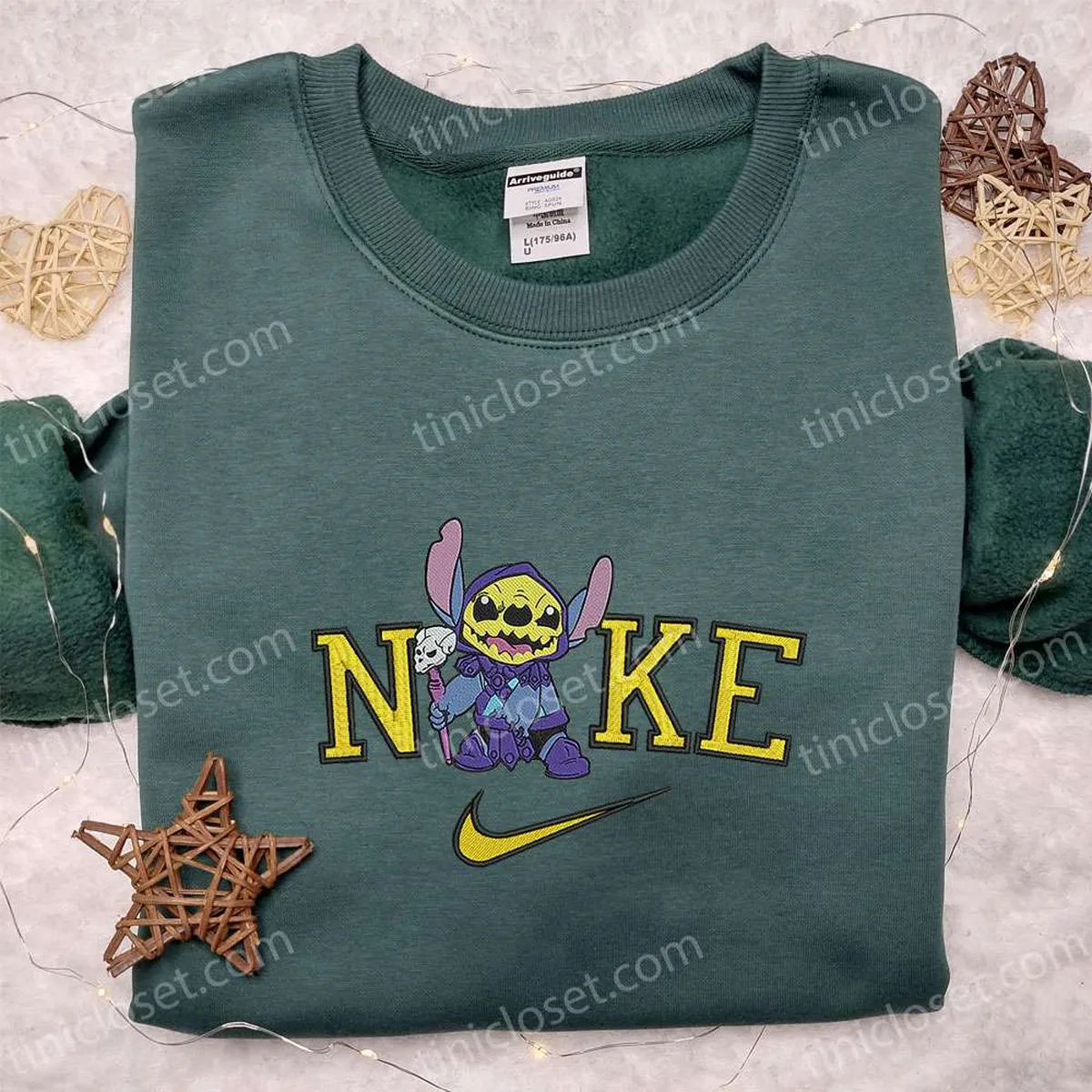 Nike x Stitch Halloween Witch Embroidered Shirt, Custom Nike Embroidered Shirt, Cute Halloween Embroidered Shirt