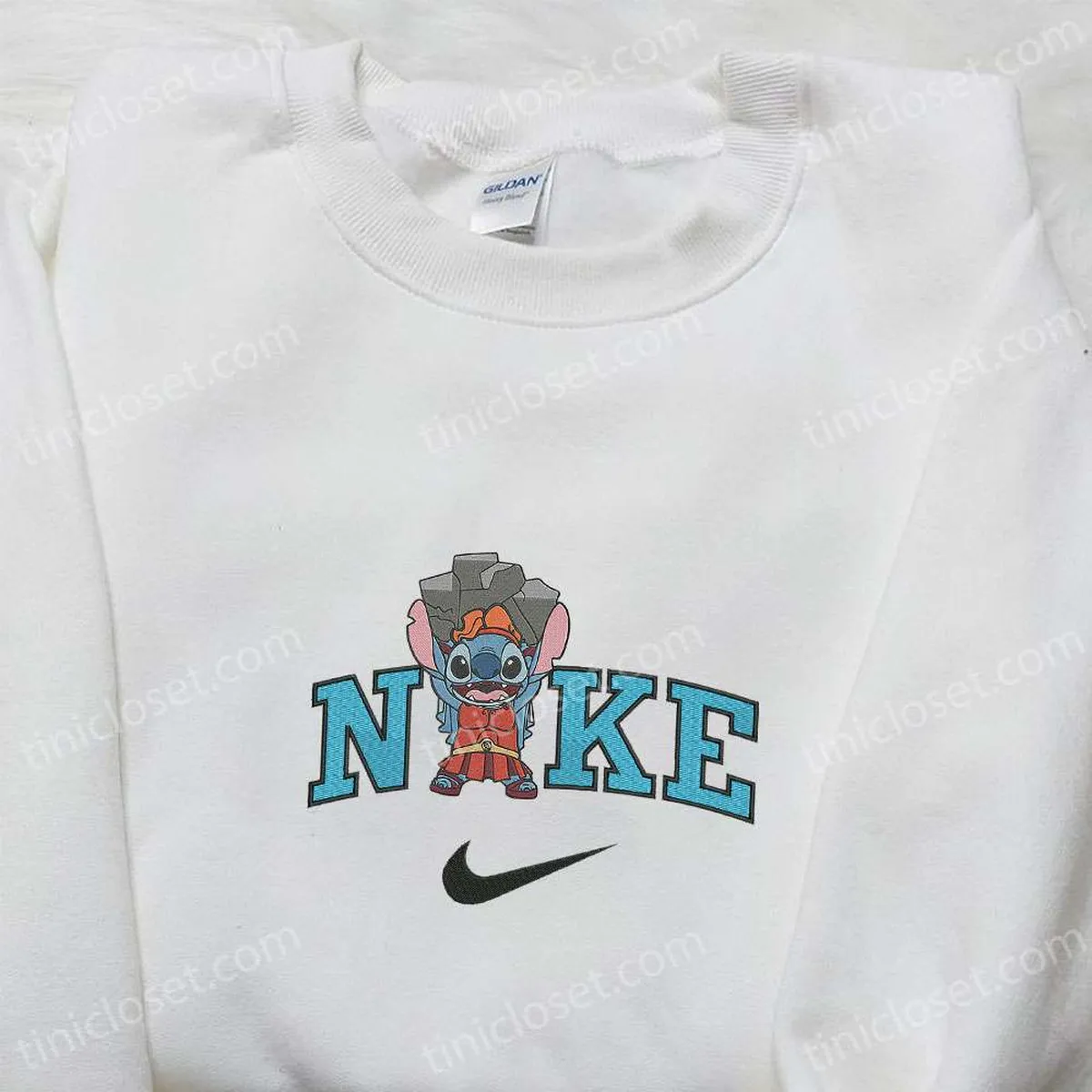 Nike x Stitch Hercules Embroidered Shirt, Custom Nike Embroidered Shirt, Cute Halloween Embroidered Shirt