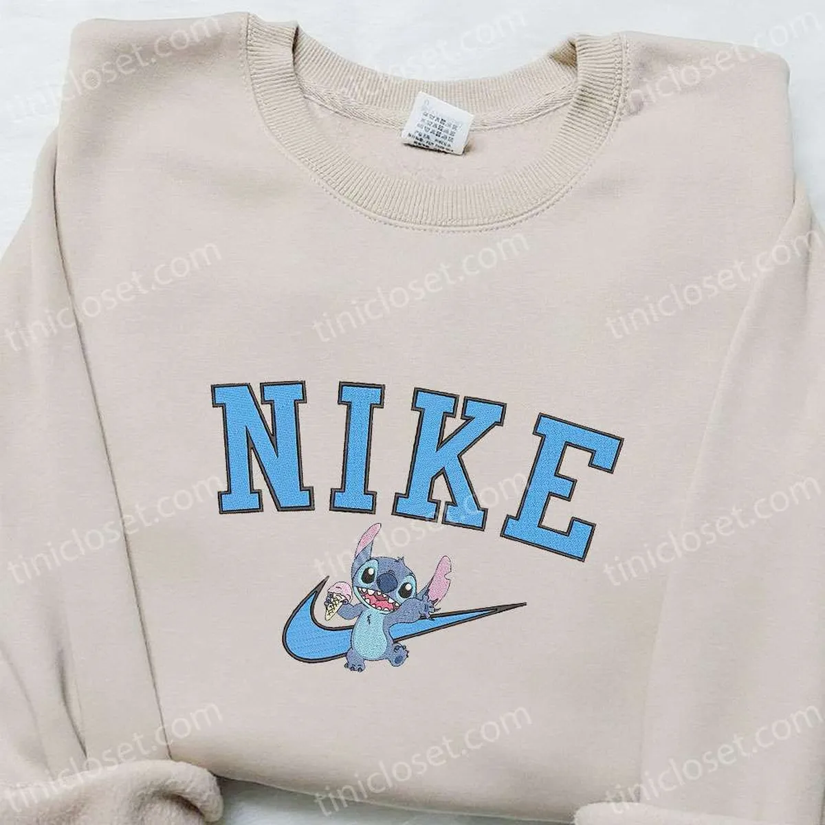 Nike x Stitch Ice Cream Cartoon Embroidered Sweatshirt, Disney Characters Embroidered Hoodie, Best Birthday Gift Ideas