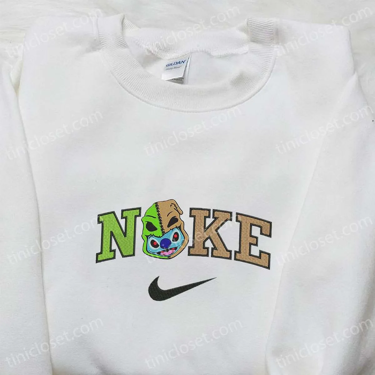 Nike x Stitch Oogie Boogie Head Embroidered T-shirt, Nike Inspired Embroidered Hoodie, Adorable Halloween Embroidered Sweatshirt