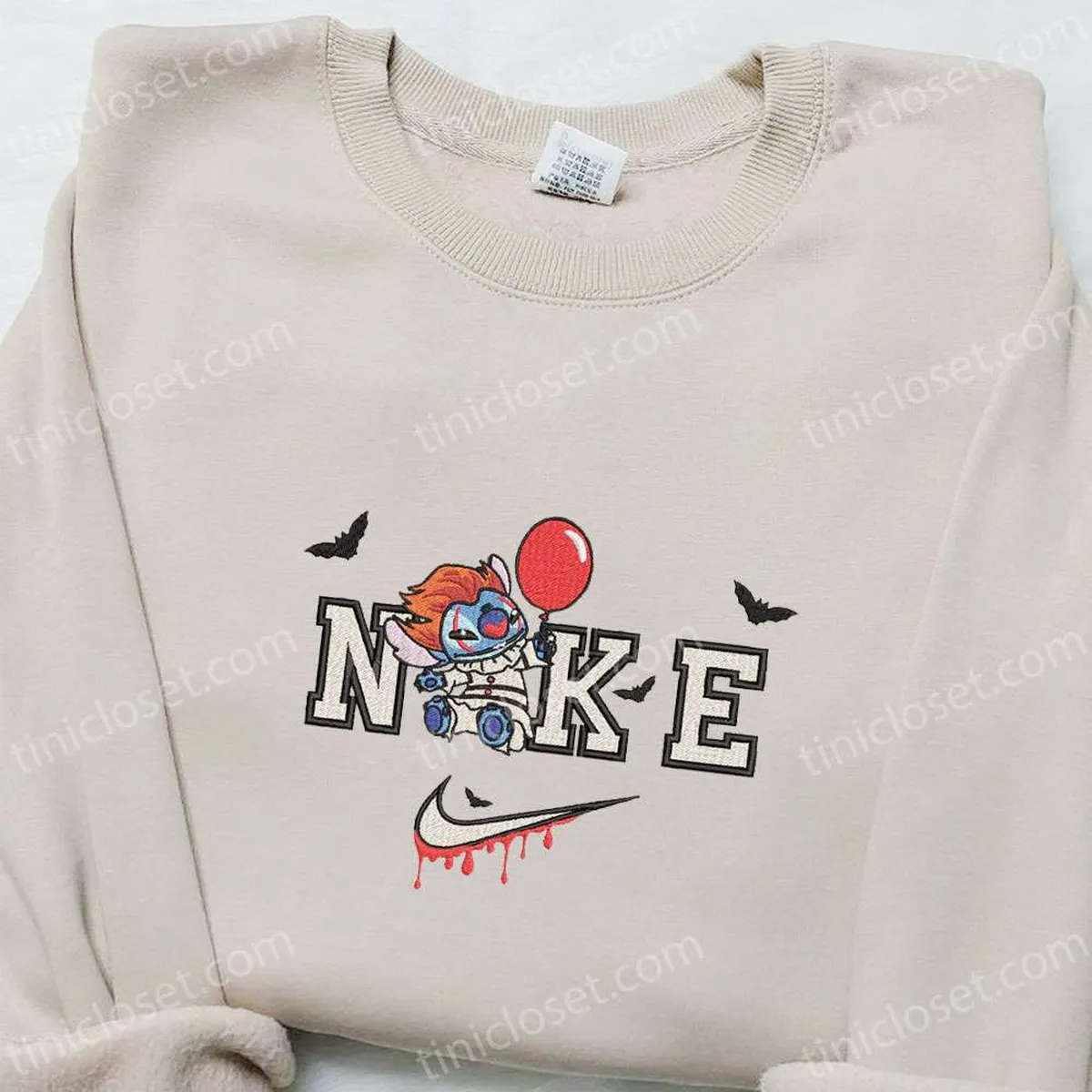 Nike x Stitch Pennywise Embroidered Sweatshirt, Disney Characters Embroidered Hoodie, Best Halloween Gift Ideas