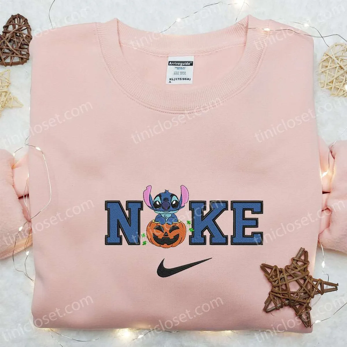 Nike x Stitch Pumpkin Embroidered Sweatshirt, Horror Movie Disney Embroidered Shirt, The Best Halloween Gift