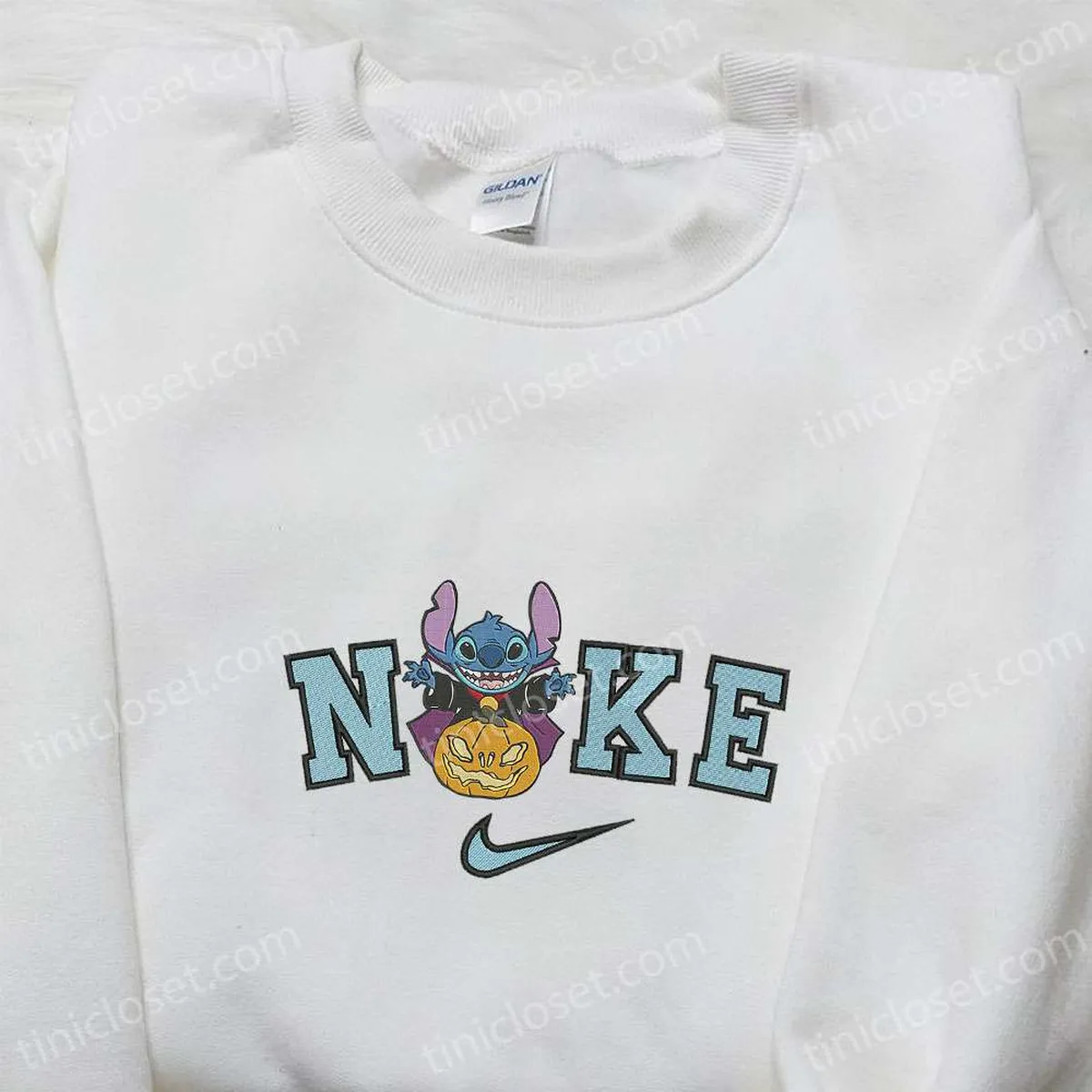 Nike x Stitch Vampire Pumpkin Embroidered T-shirt, Nike Inspired Embroidered Sweatshirt, Best Gifts for Family