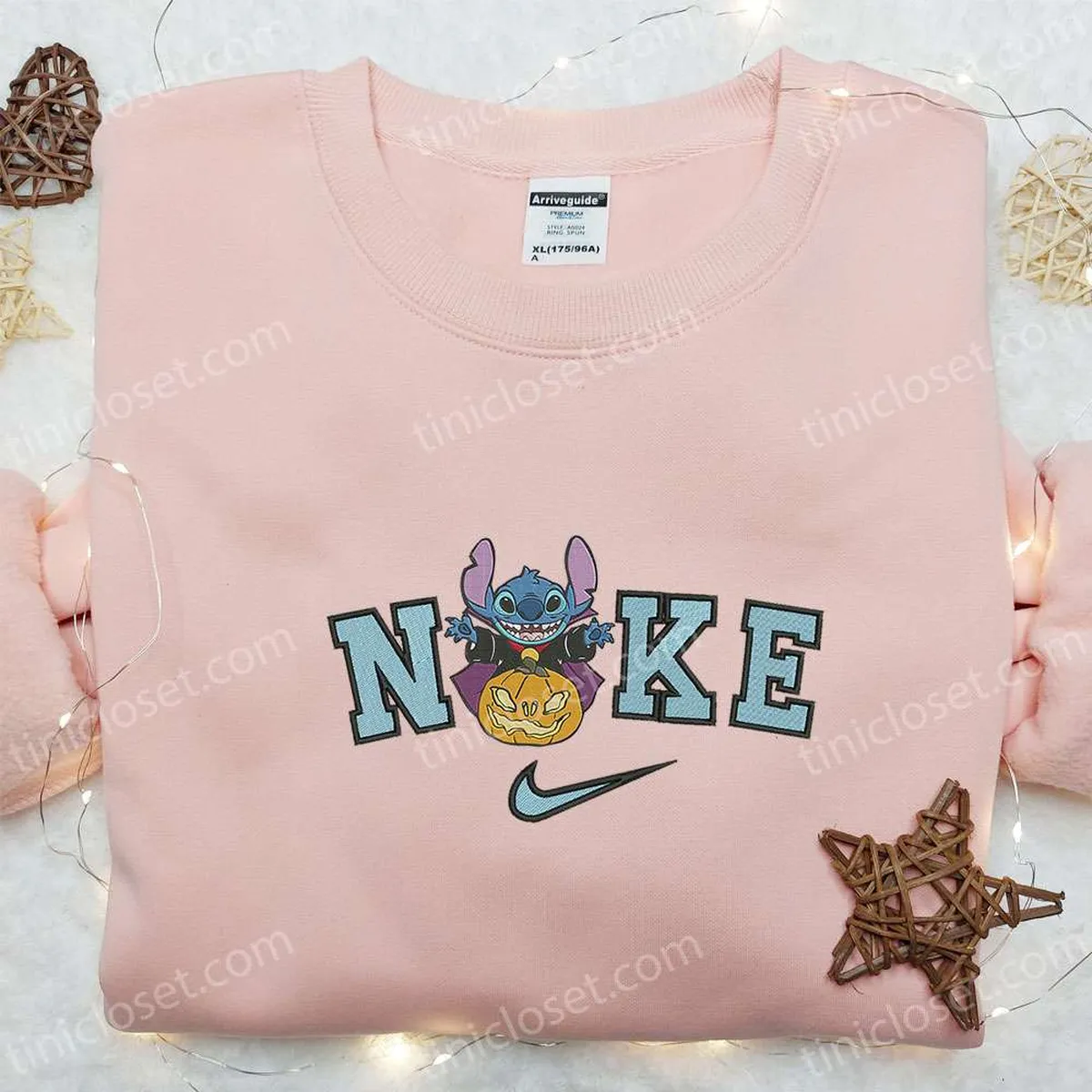 Nike x Stitch Vampire Pumpkin Embroidered T-shirt, Nike Inspired Embroidered Sweatshirt, Best Gifts for Family Nike x Stitch Vampire Pumpkin Embroidered T-shirt, Nike Inspired Embroidered Sweatshirt, Best Gifts for Family