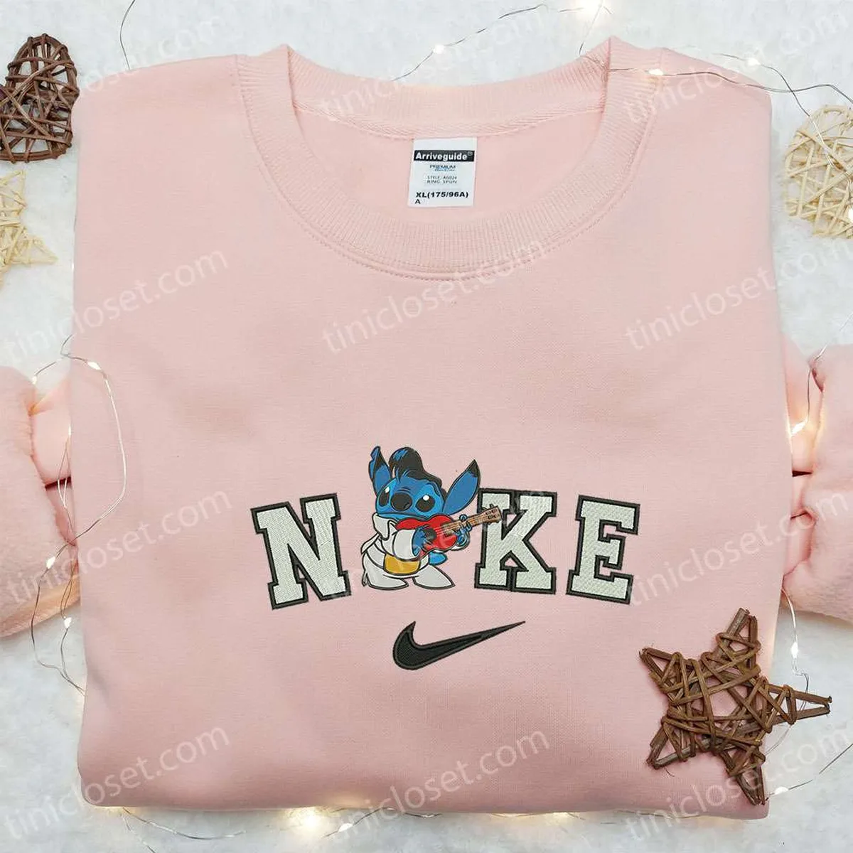 Nike x Stitch with Guitar Embroidered Sweatshirt, Disney Embroidered T-shirt, Custom Nike Embroidered Shirt, Best Gifts for Family