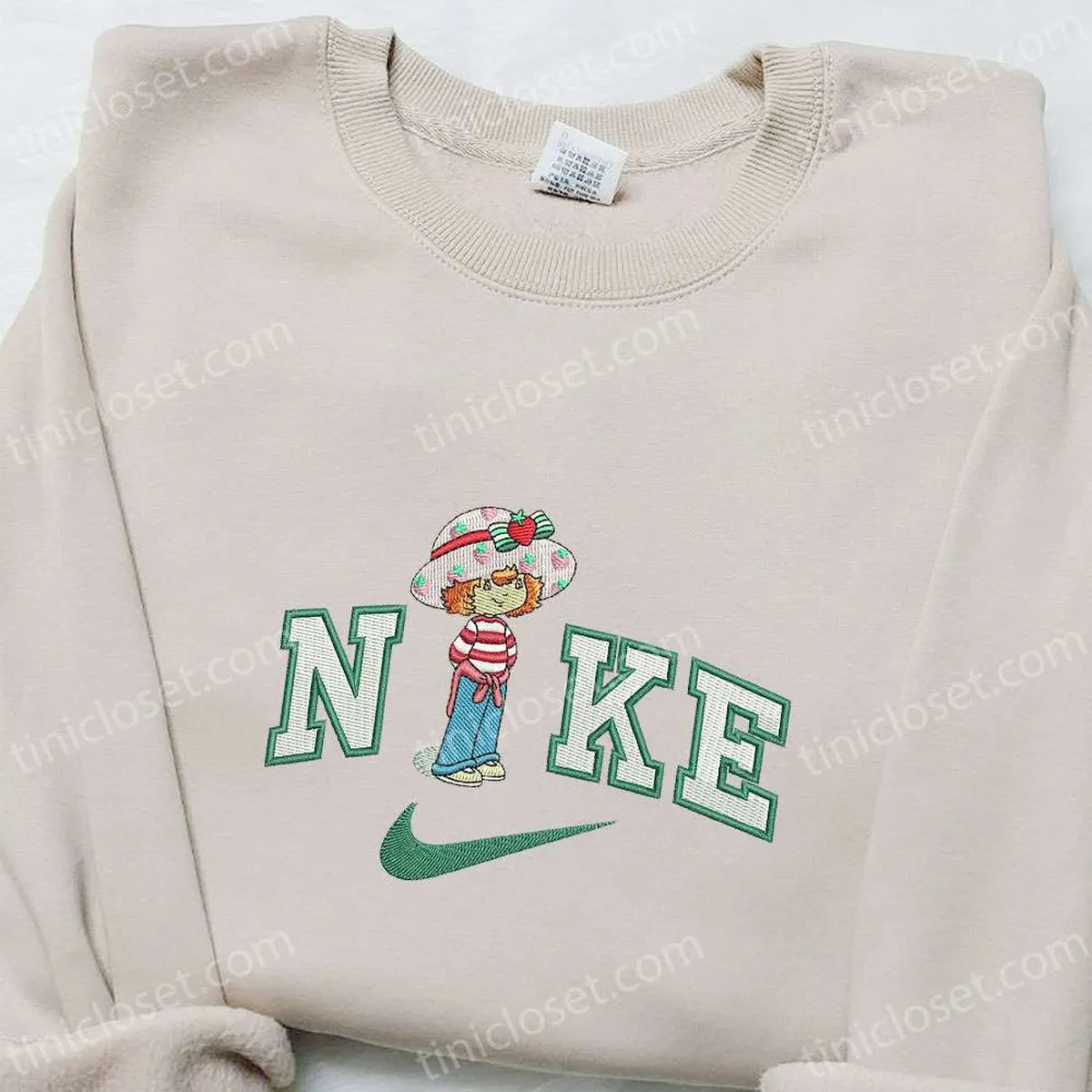 Nike x Strawberry Shortcake Cartoon Embroidered Sweatshirt, Nike Inspired Embroidered Hoodie, Best Birthday Gift Ideas