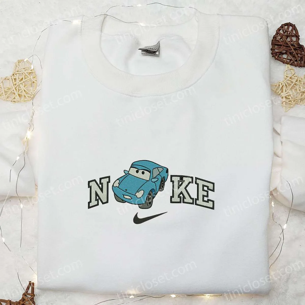 Nike x Strip Weathers Cars Embroidered Sweatshirt, Disney Pixar Cars Embroidered Hoodie, Custom Nike Embroidered T-shirt