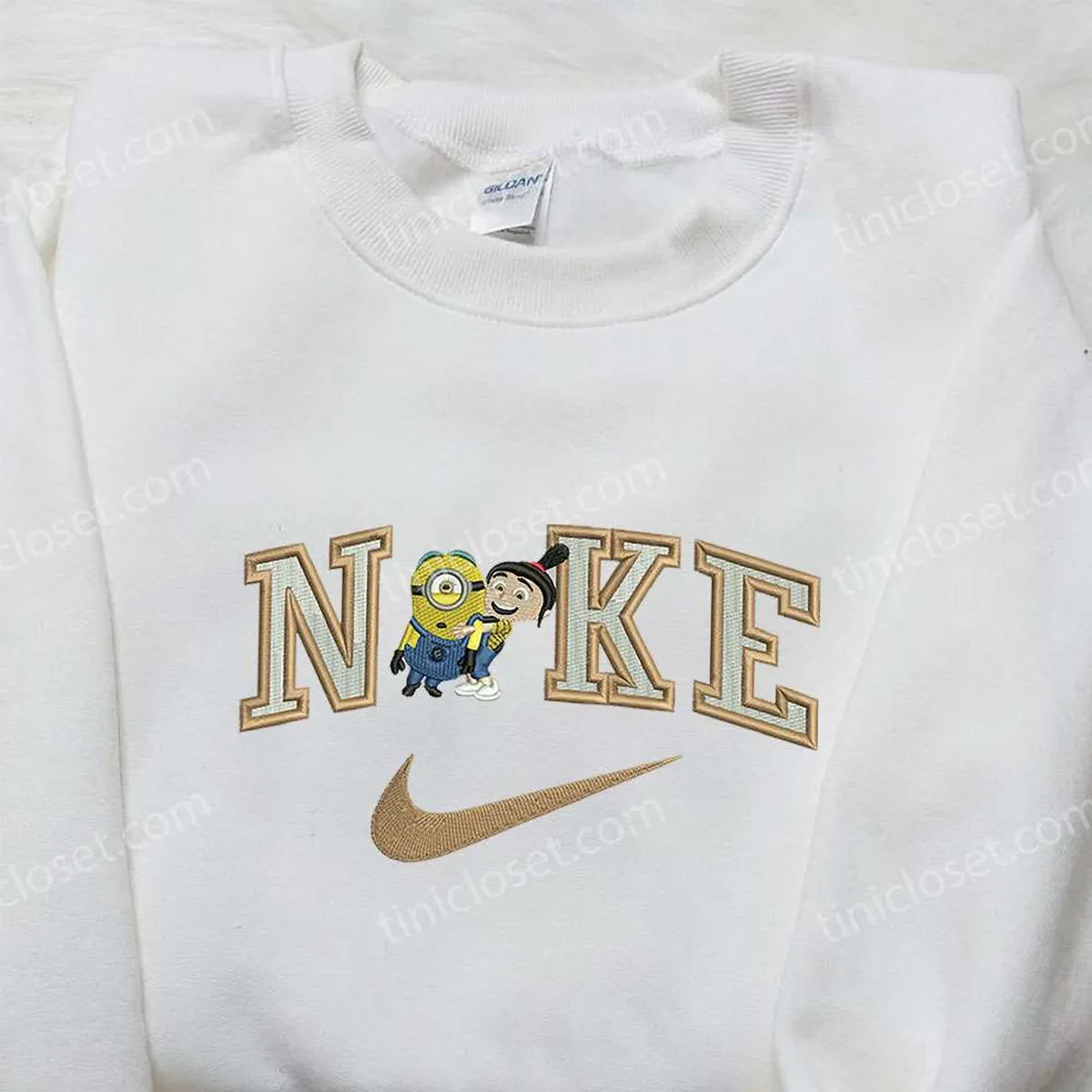 Nike x Stuart Minion and Agnes Embroidered Hoodie, Minion Embroidered Sweatshirt, Cartoon Embroidered T-shirt