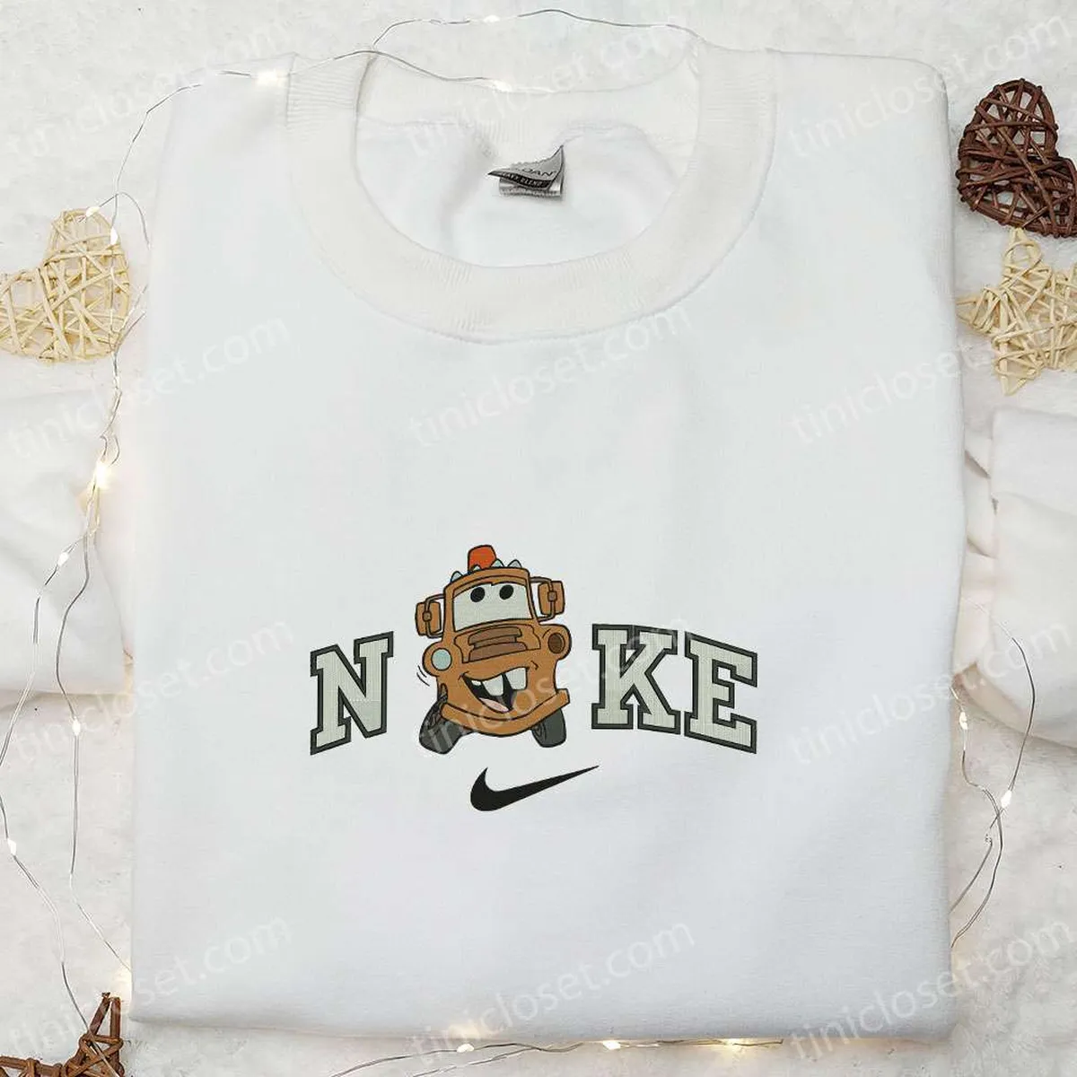 Nike x Tow Mater Embroidered Shirt, Pixar Cars Disney Cartoon Embroidered Sweatshirt, Nike Inspired Embroidered Hoodie