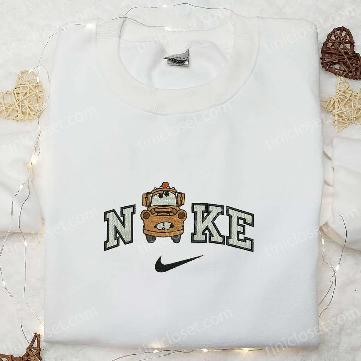 Nike x Tow Mater Pixar Cars Embroidered Sweatshirt, Disney Pixar Cars Embroidered Hoodie, Custom Nike Embroidered T-shirt