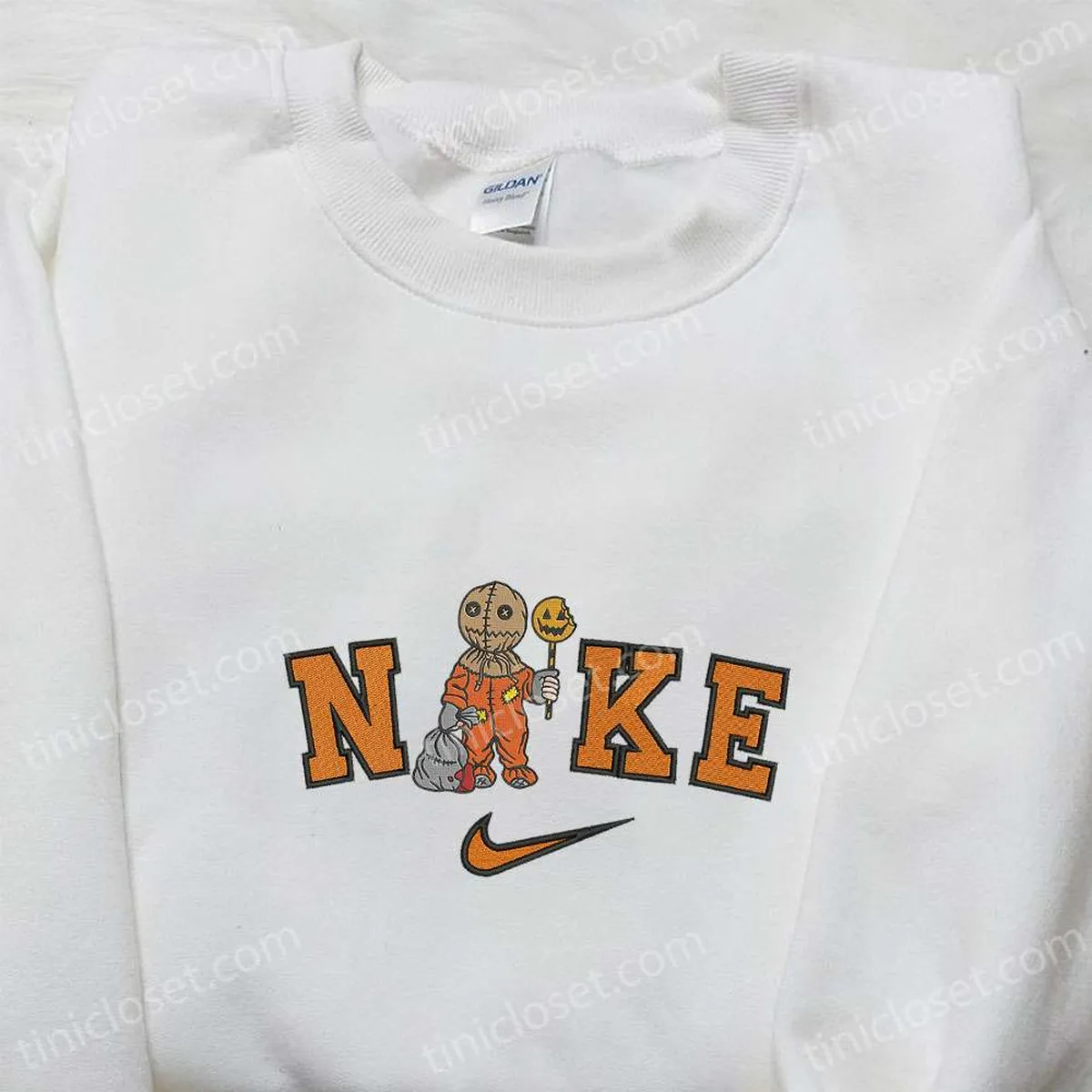 Nike x Trick R Treat Sam Embroidered Hoodie, Horror Movie Character Embroidered Sweatshirt, Custom Nike Embroidered T-shirt