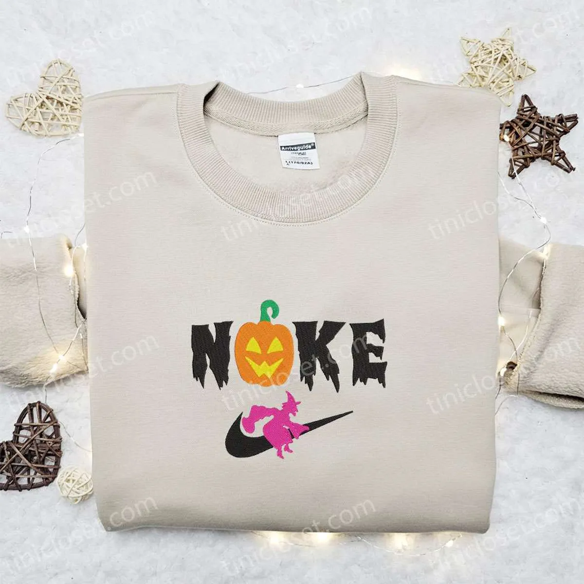 Nike x Witch and Pumpkin Embroidered Sweatshirt, Nike Inspired Embroidered Shirt, Best Halloween Gift Ideas