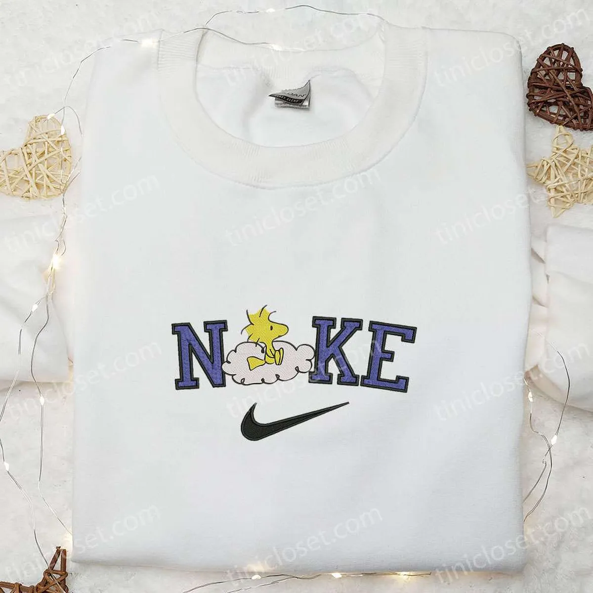 Nike x Woodstock Peanuts Embroidered Shirt, Peanuts Characters Embroidered Hoodie, Custom Nike Embroidered T-shirt