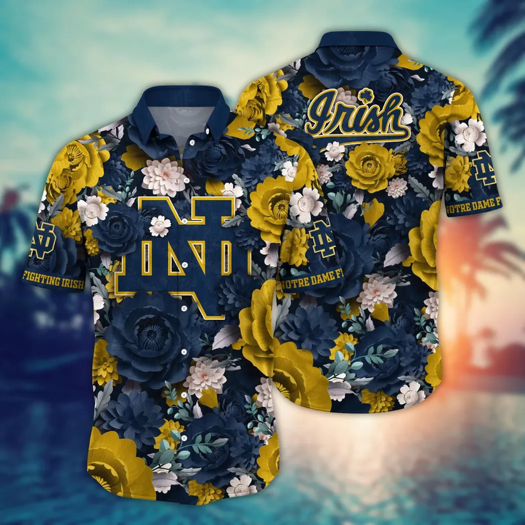 Notre Dame Fighting Irish NCAA Flower Aloha Hawaiian Shirt, Custom Summer Football Shirts VPHWA2451153675