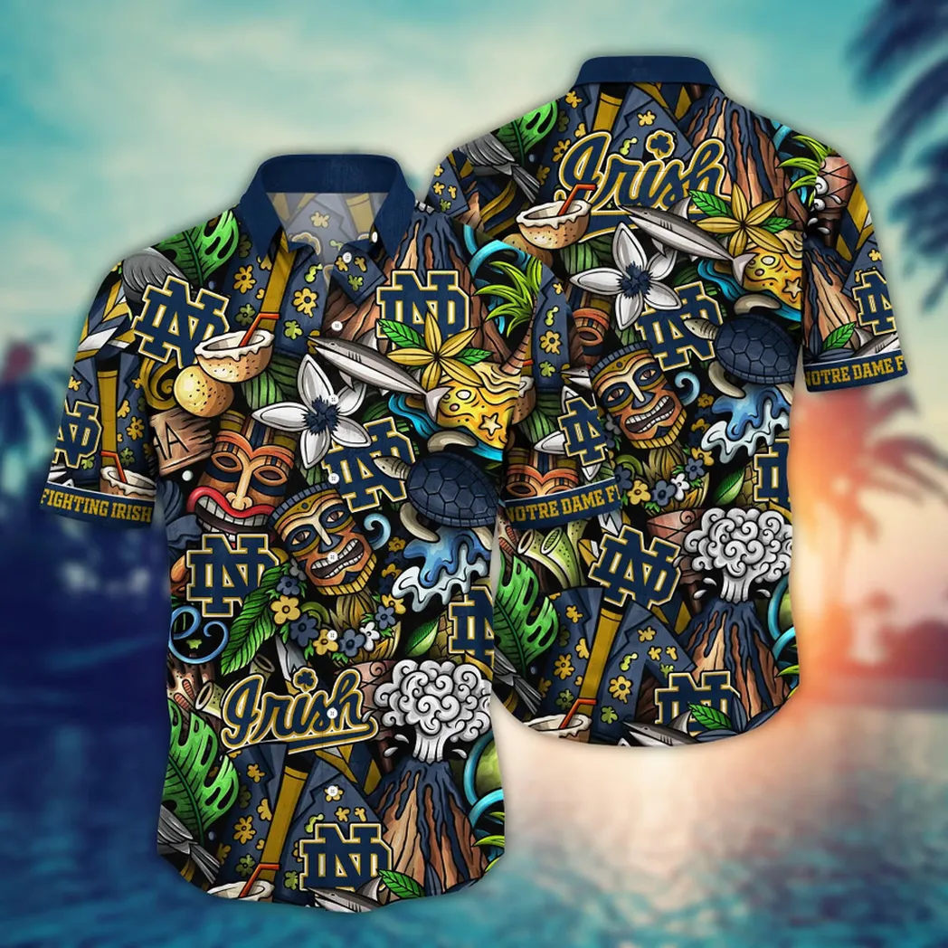 Notre Dame Fighting Irish NCAA Flower Aloha Hawaiian Shirt, Custom Summer Football Shirts VPHWA2451154297