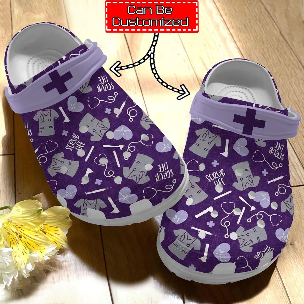 Nurse Crocs - Personalized Nurse Scrub Life Pattern Clog Nurse Crocs - Personalized Nurse Scrub Life Pattern Clog