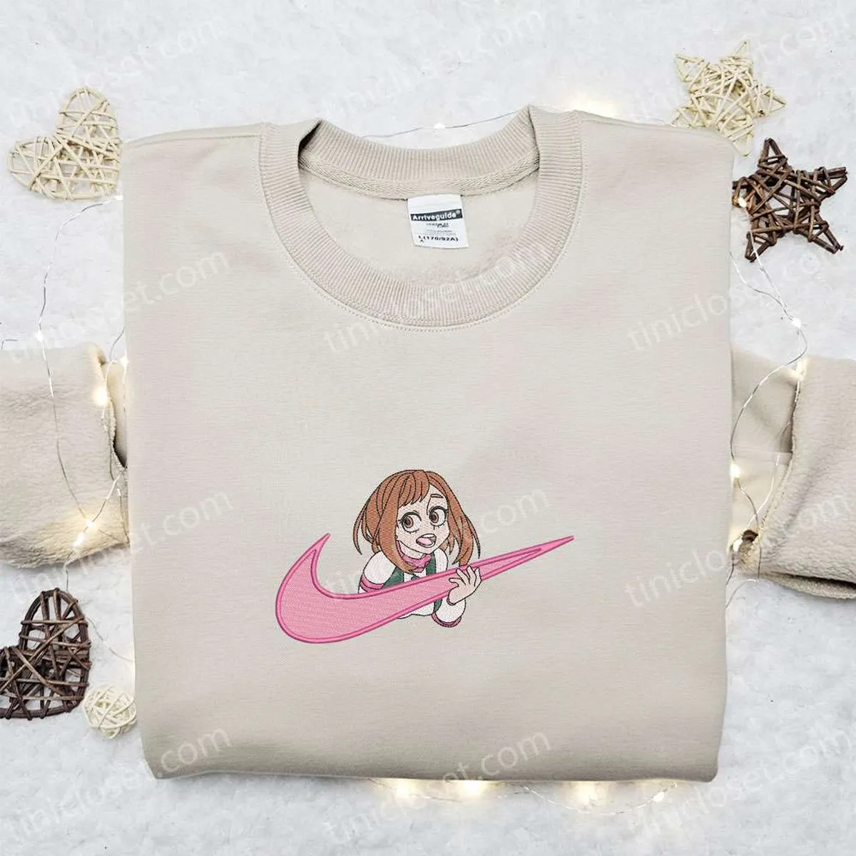 Ochaco Uraraka x Nike Swoosh Embroidered Shirt, My Hero Academia Anime Embroidered Hoodie, Nike Inspired Embroidered Sweatshirt