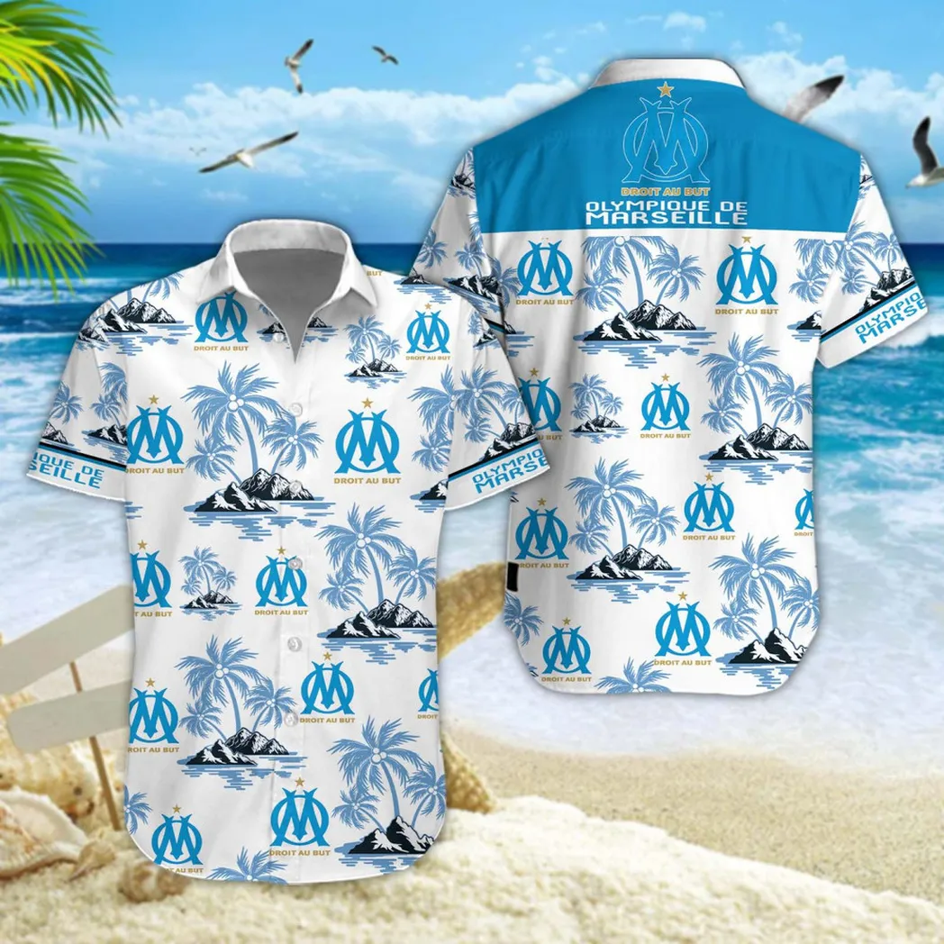 Olympique de Marseille Hawaiian Shirt Style Classic Oversized Hawaiian, Unisex Hawaiian Shirt