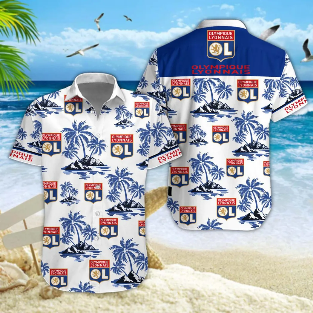 Olympique Lyonnais Hawaiian Shirt Style Classic Oversized Hawaiian, Unisex Hawaiian Shirt