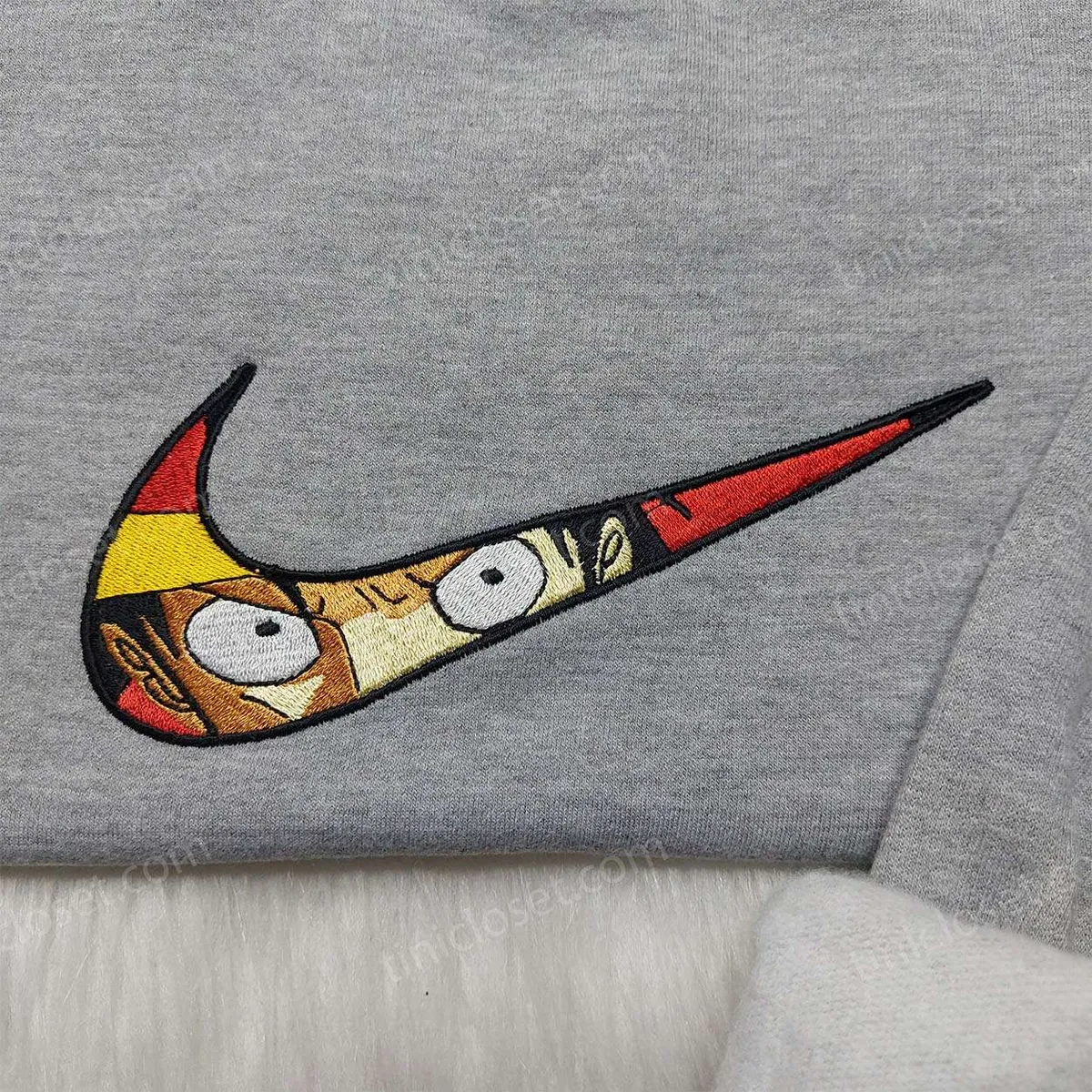 One Piece Luffy Nike Swoosh Shirt, Anime Embroidered Sweatshirt, Anime Nike Embroidered Hoodie