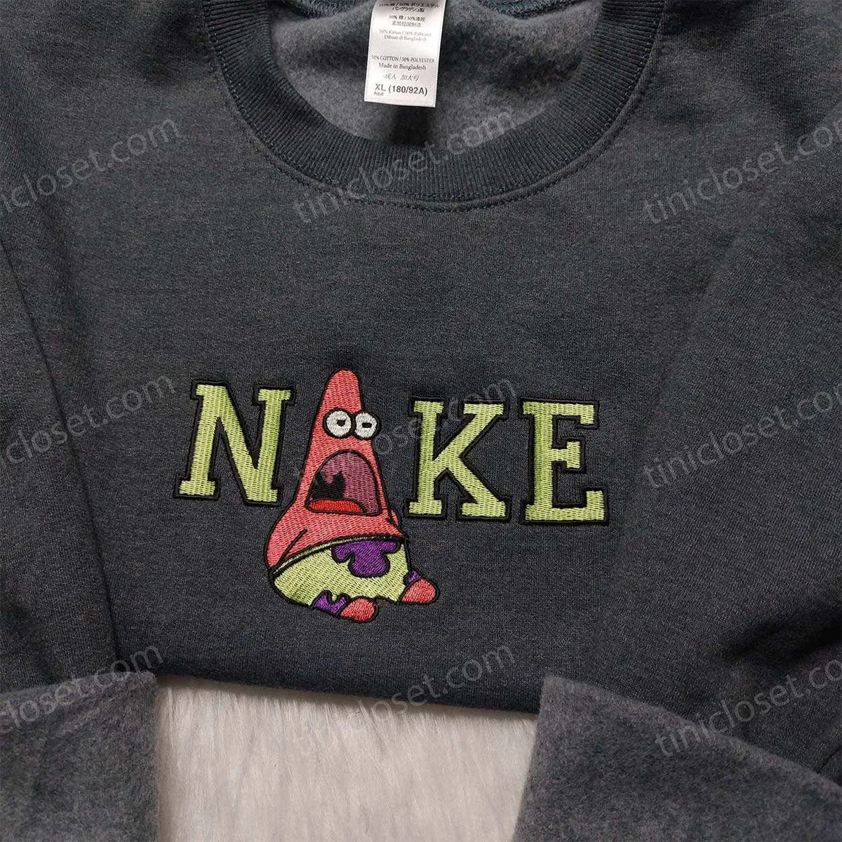 Patrick Star Nike Embroidered Shirt, Cartoon Embroidery Sweatshirt, Best Gift For Friends