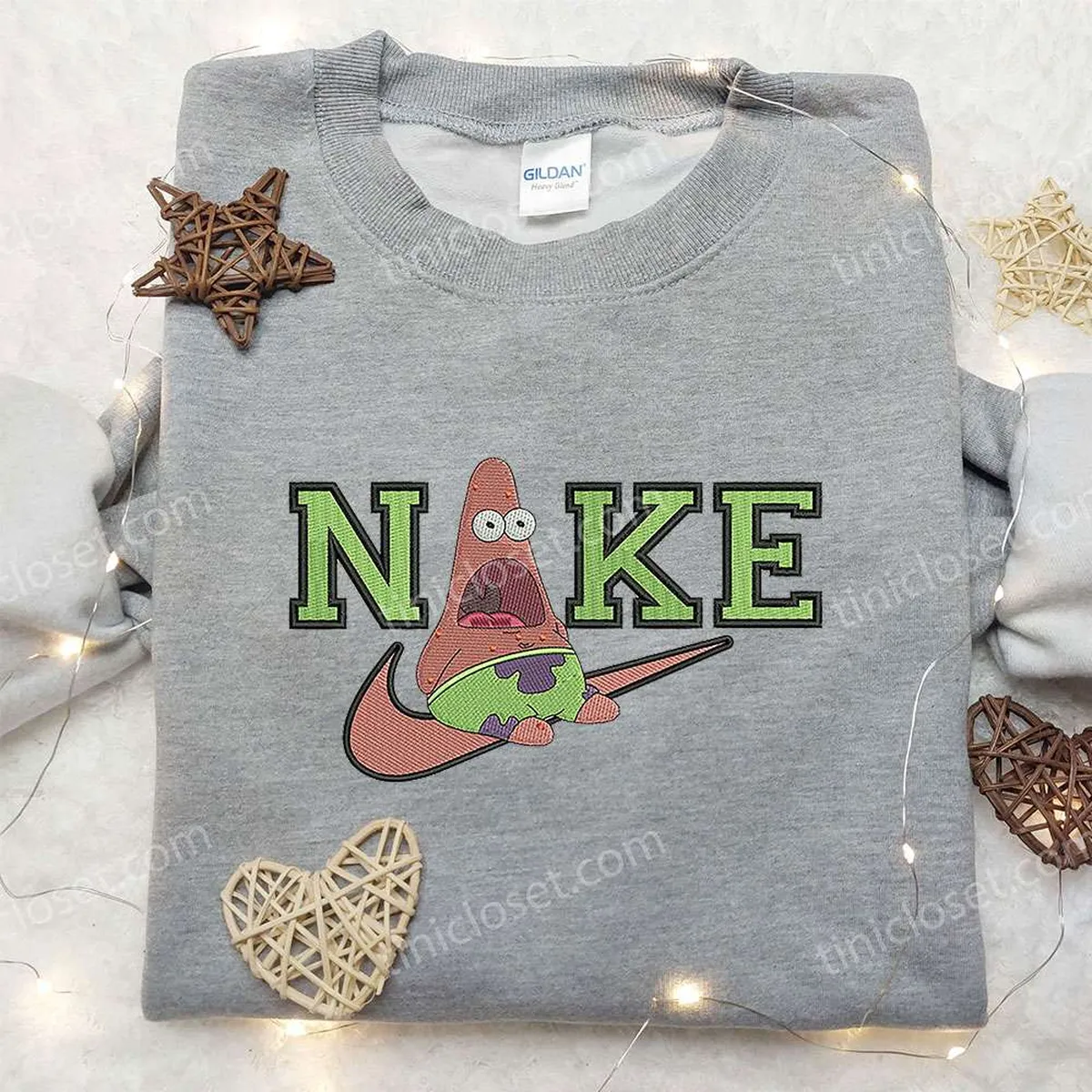 Patrick Star x Nike Embroidered Sweatshirt, SpongeBob SquarePants 4D Cartoon Embroidered Shirt, Nike Inspired Embroidered Shirt