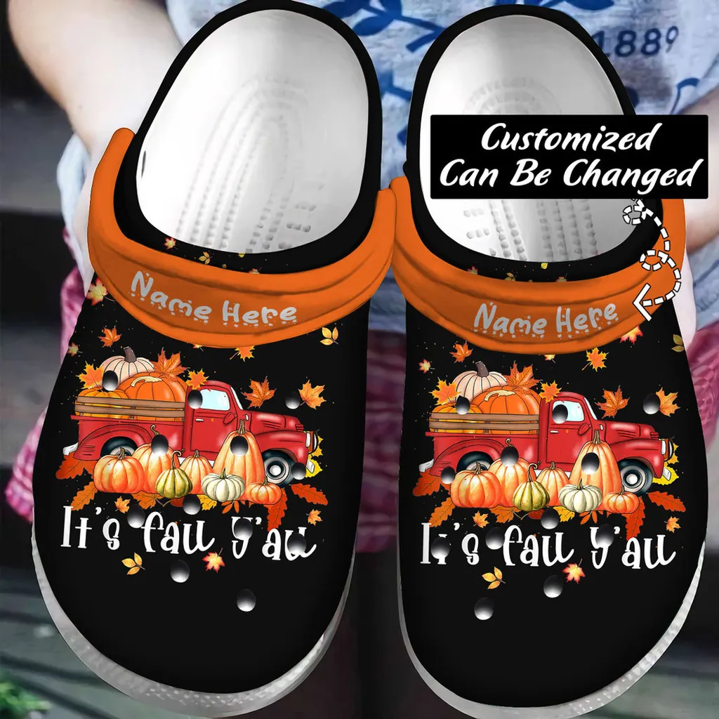 Personalized Fall Crocs - Its Fall Yall Pumpkins Print Maple Farm Truck Autumn Fall For Men And Women