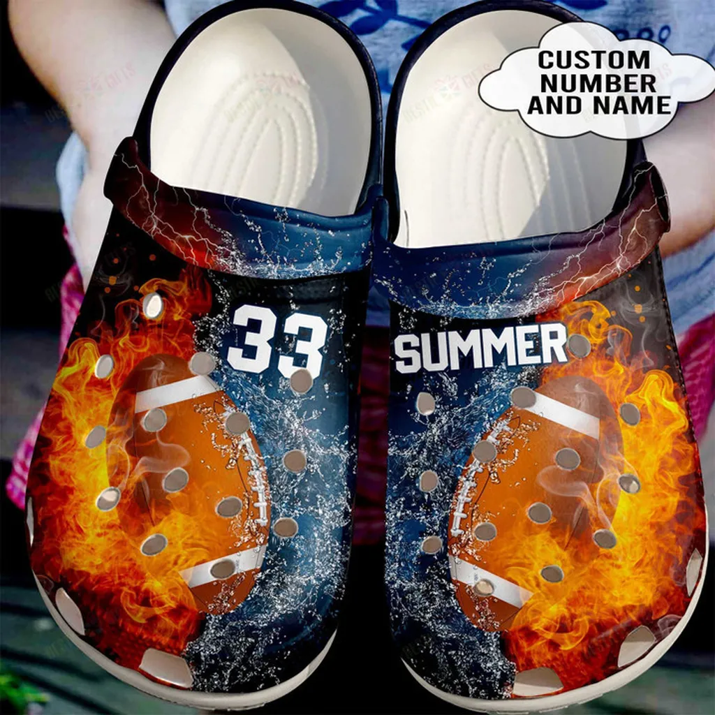 Personalized Fire And Water Football Crocs Classic Clogs