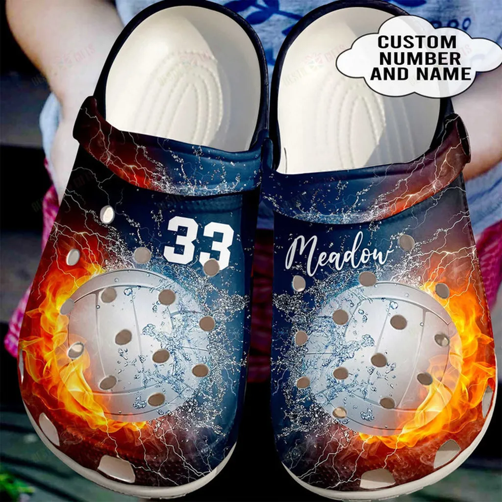 Personalized Fire And Water Volleyball Crocs Classic Clogs