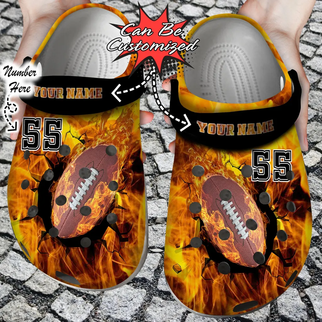 Personalized Fire Football Crack Ball Overlays Crocs Clog