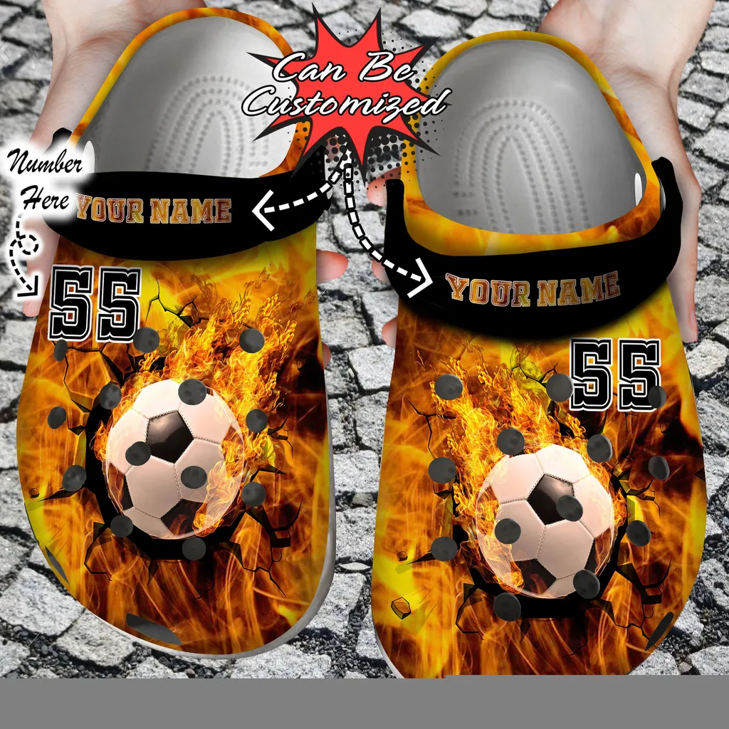 Personalized Fire Soccer Crack Ball Overlays Crocs Clog