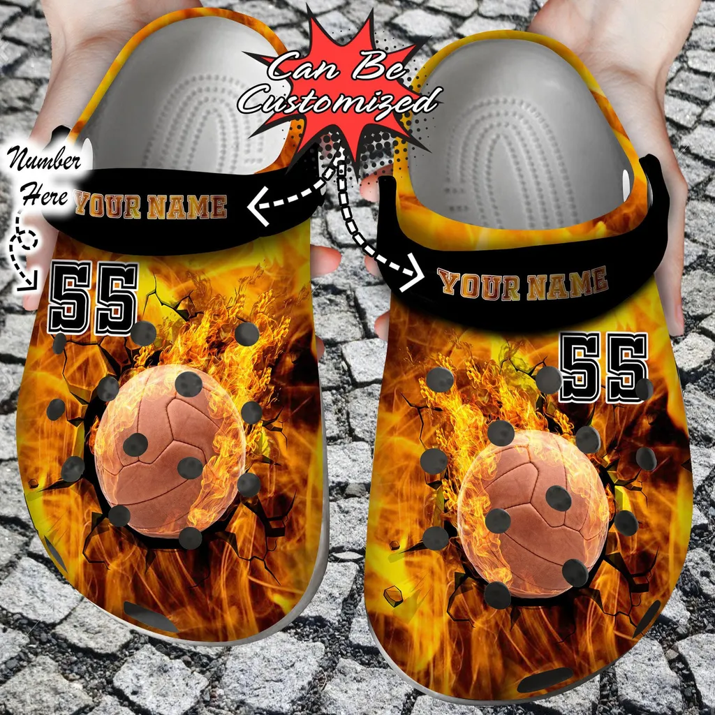 Personalized Fire Volleyball Crack Ball Overlays Crocs Clog