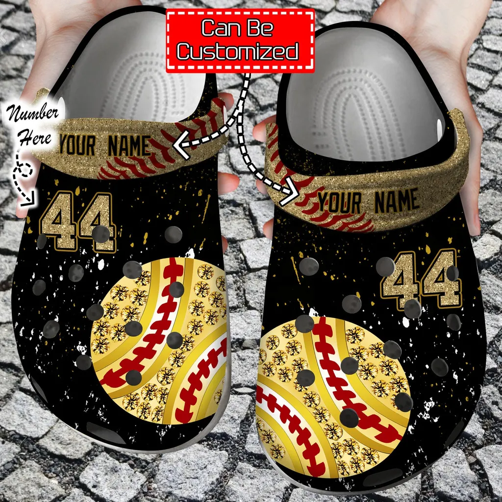 Personalized Golden Softball Crocs Clog