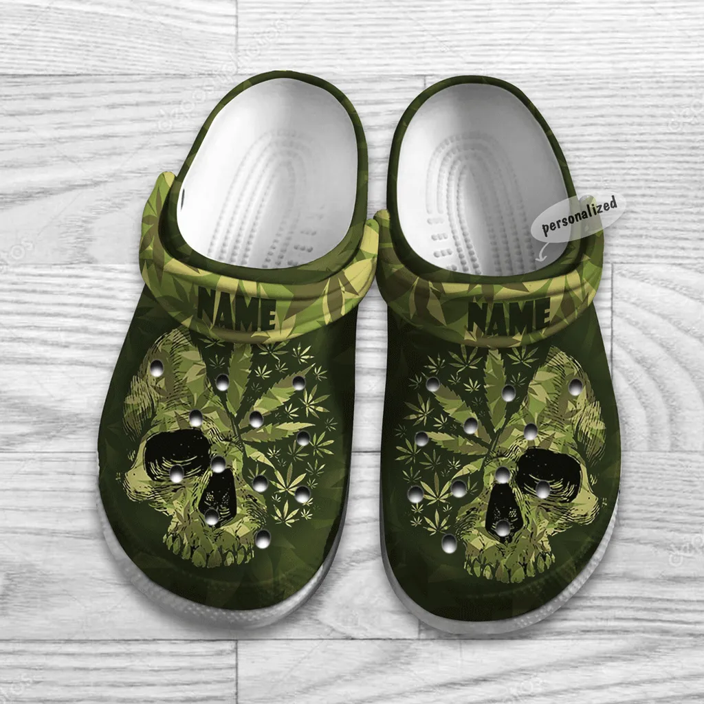 Personalized Green Skull Weed Cannabis Crocs Clog