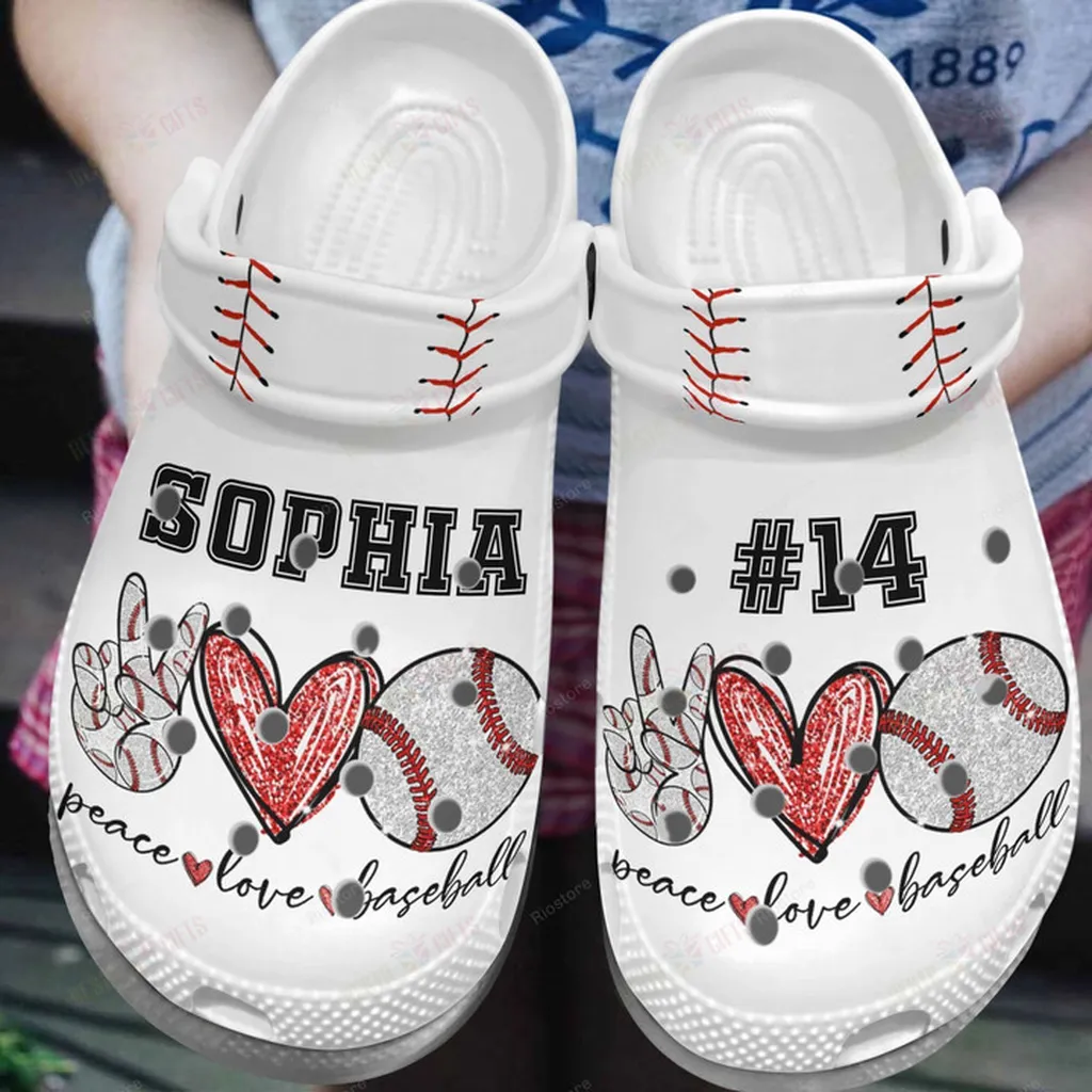 Personalized Hand Heart Baseball Ball Crocs Classic Clogs