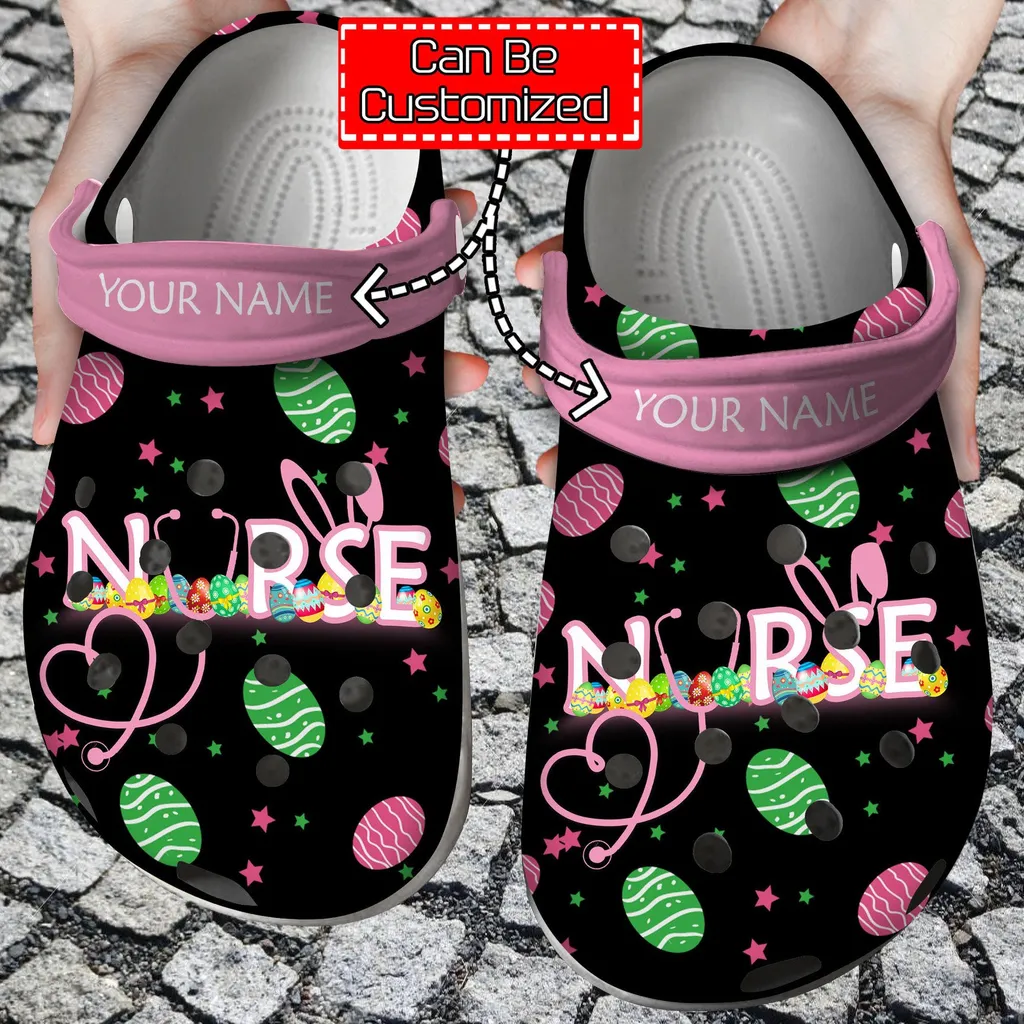 Personalized Happy Easter Nurse Bunny Rabbit Holiday Crocs Clog