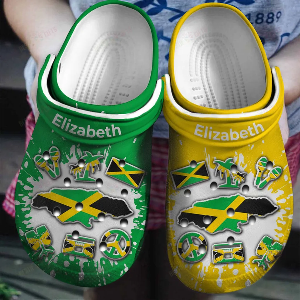 Personalized Jamaica Flag Bleached Crocs Classic Clogs