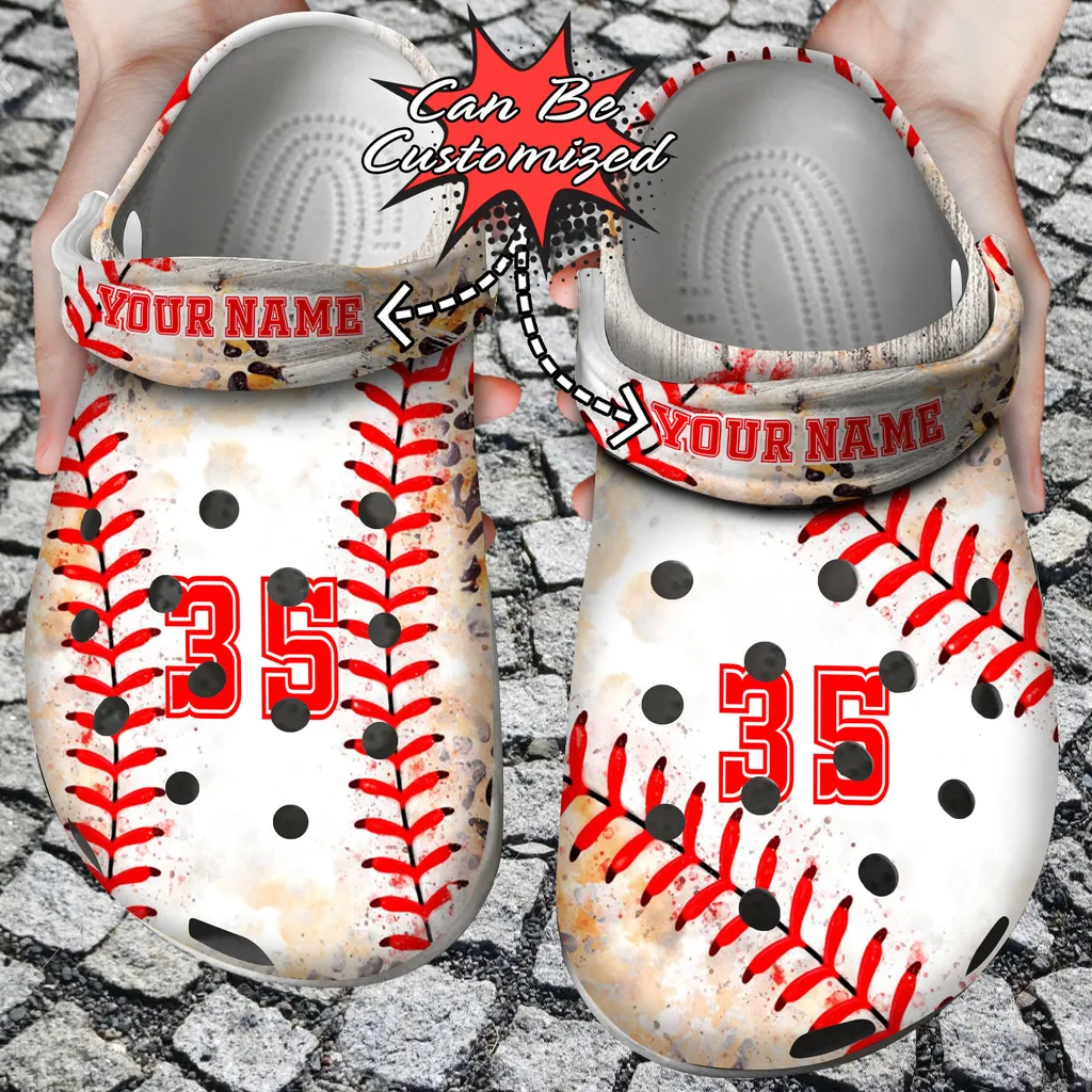 Personalized Leopard Baseball Mix Watercolor Pattern Crocs Clog