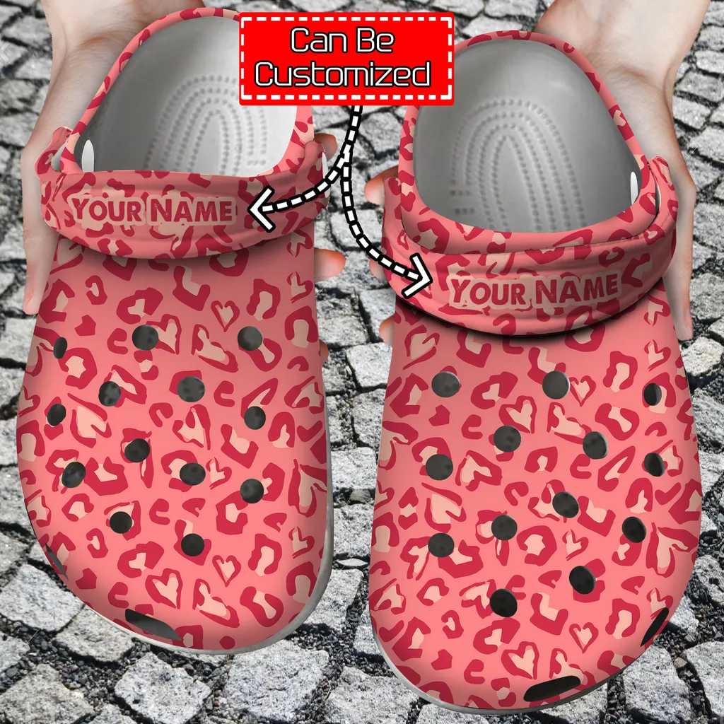 Personalized Leopard Heart Print Pattern Crocs Clog