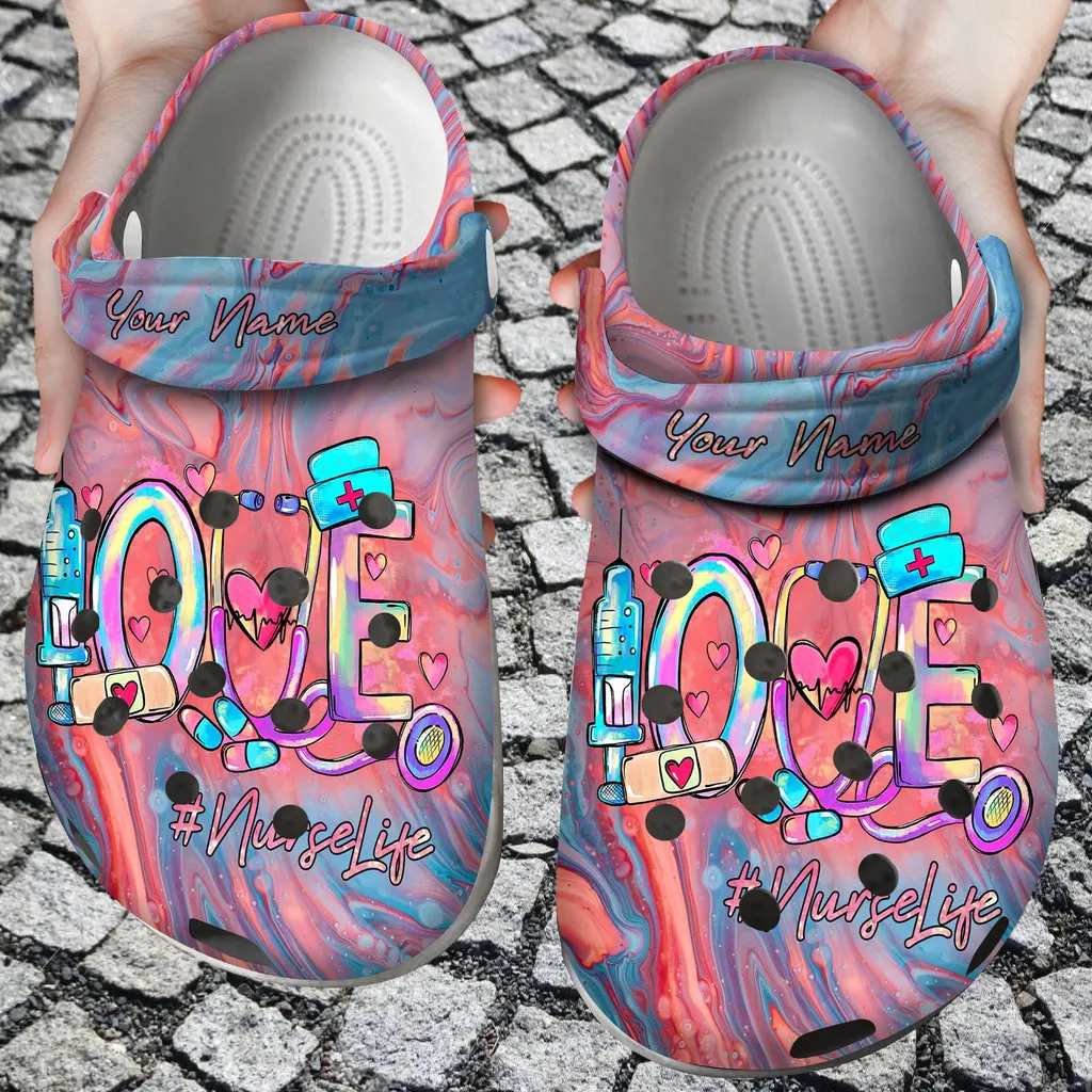 Personalized Love Nurse Life Tie Dye Crocs Clog