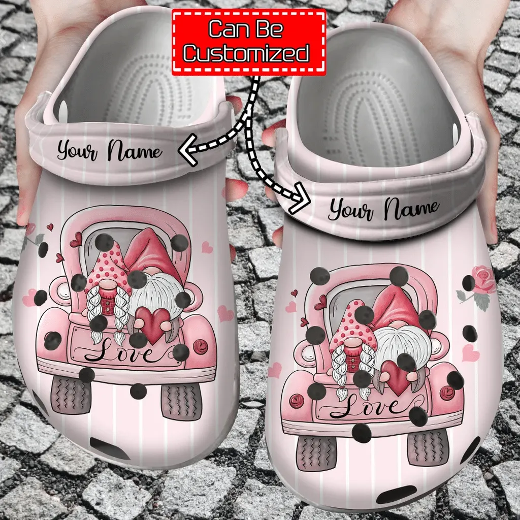 Personalized Love Valentines Day Gnome Truck Crocs Clog