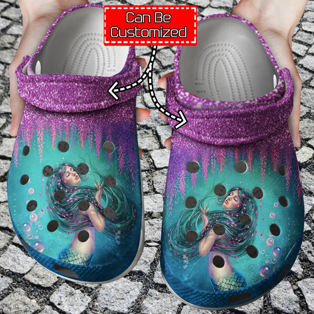 Personalized Mermaid Glitter Crocs Clog