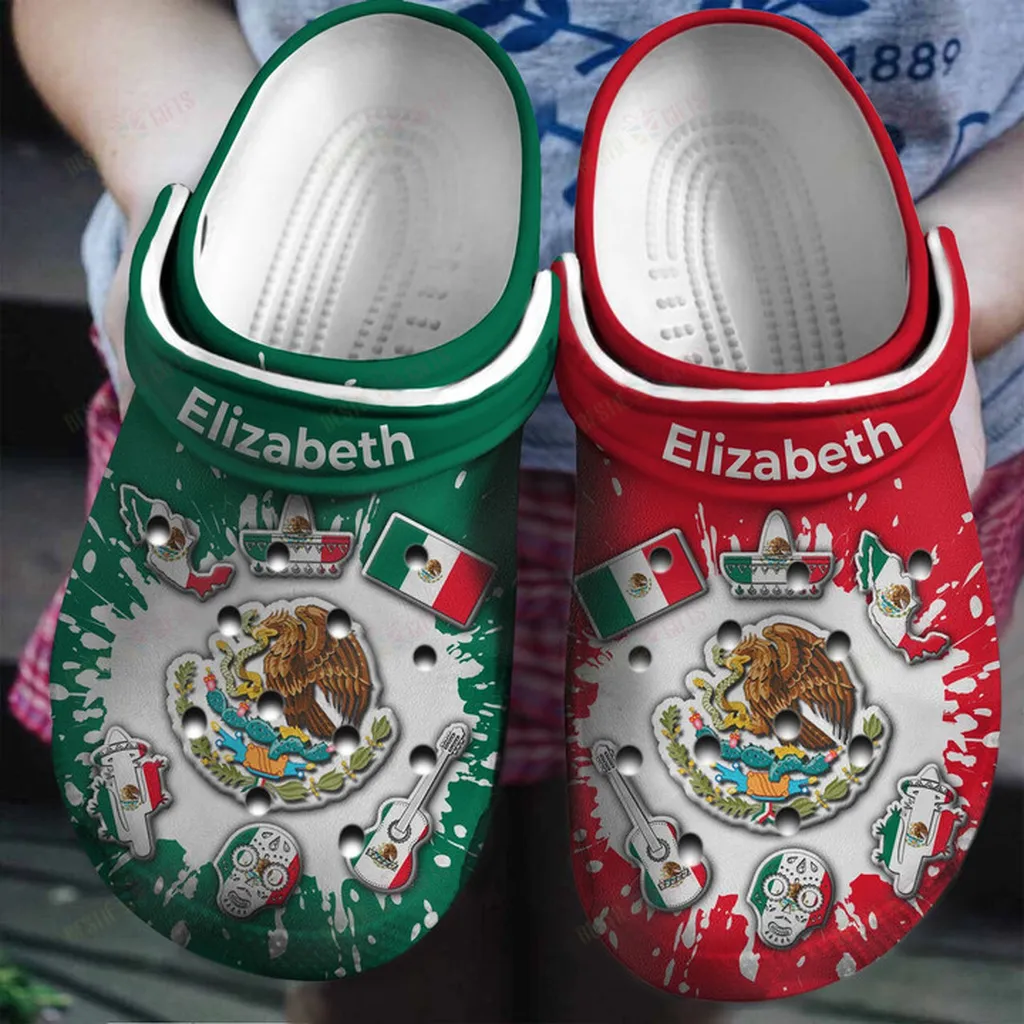 Personalized Mexico Flag Bleached Crocs Classic Clogs