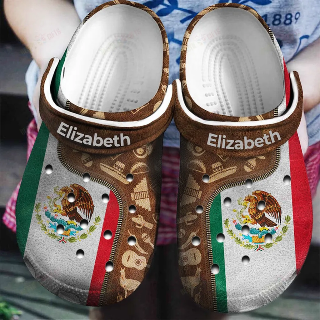 Personalized Mexico Mexican Flag And Symbols Zipper Crocs Classic Clogs