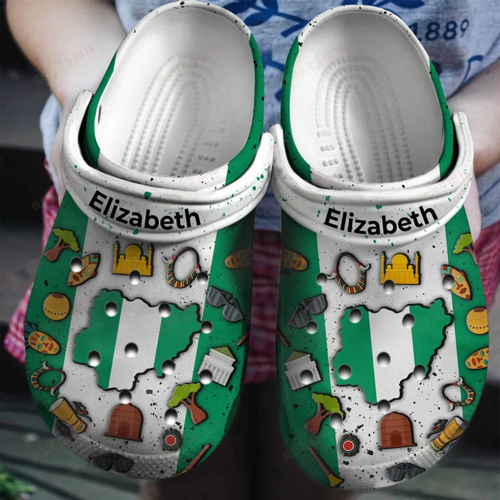 Personalized Nigeria Flag Symbols Crocs Classic Clogs