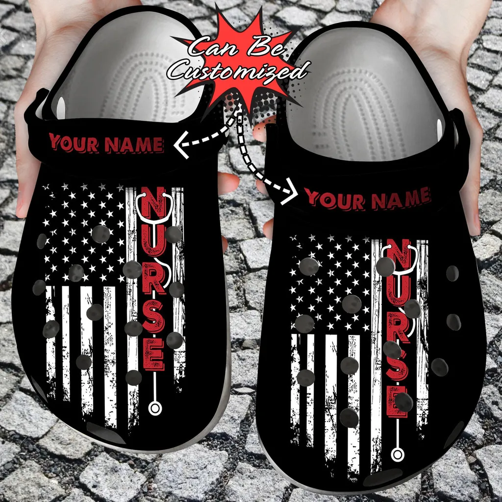 Personalized Nurse American Flag Crocs Clog