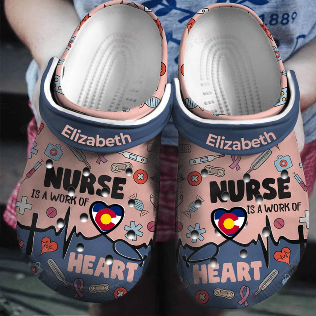 Personalized Nurse Is A Work Of Heart Crocs Classic Clogs